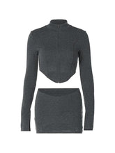 Solid Color Splice Crop Ultra Short Skirt Two Piece